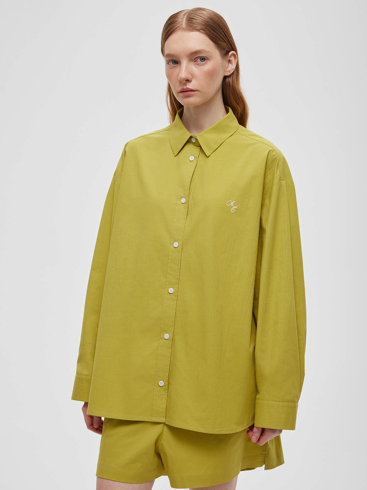 Рубашка свободного кроя из хлопка, оливковый