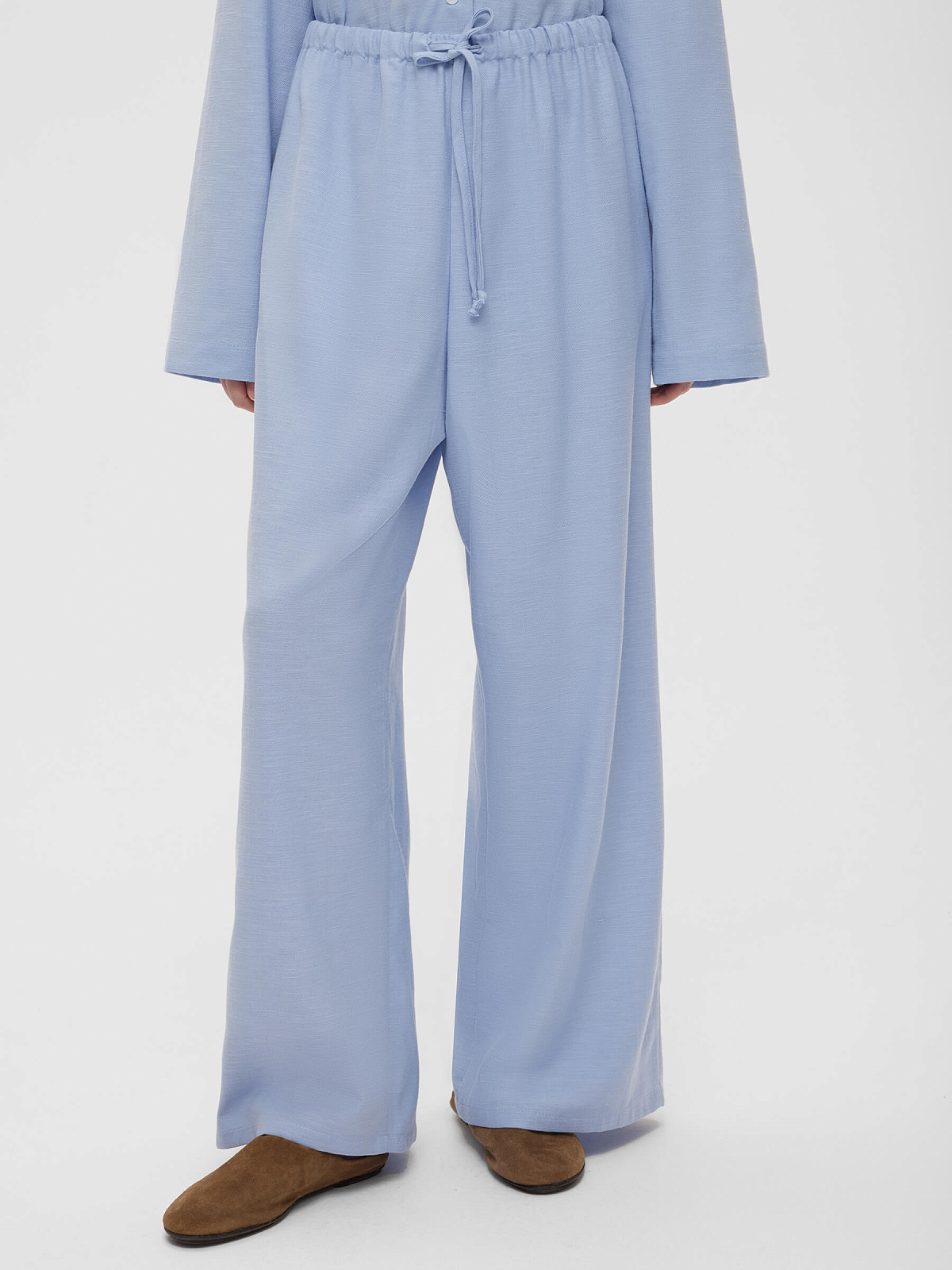 2463р4925рБрюки из льняной ткани на резинке 0178, голубой