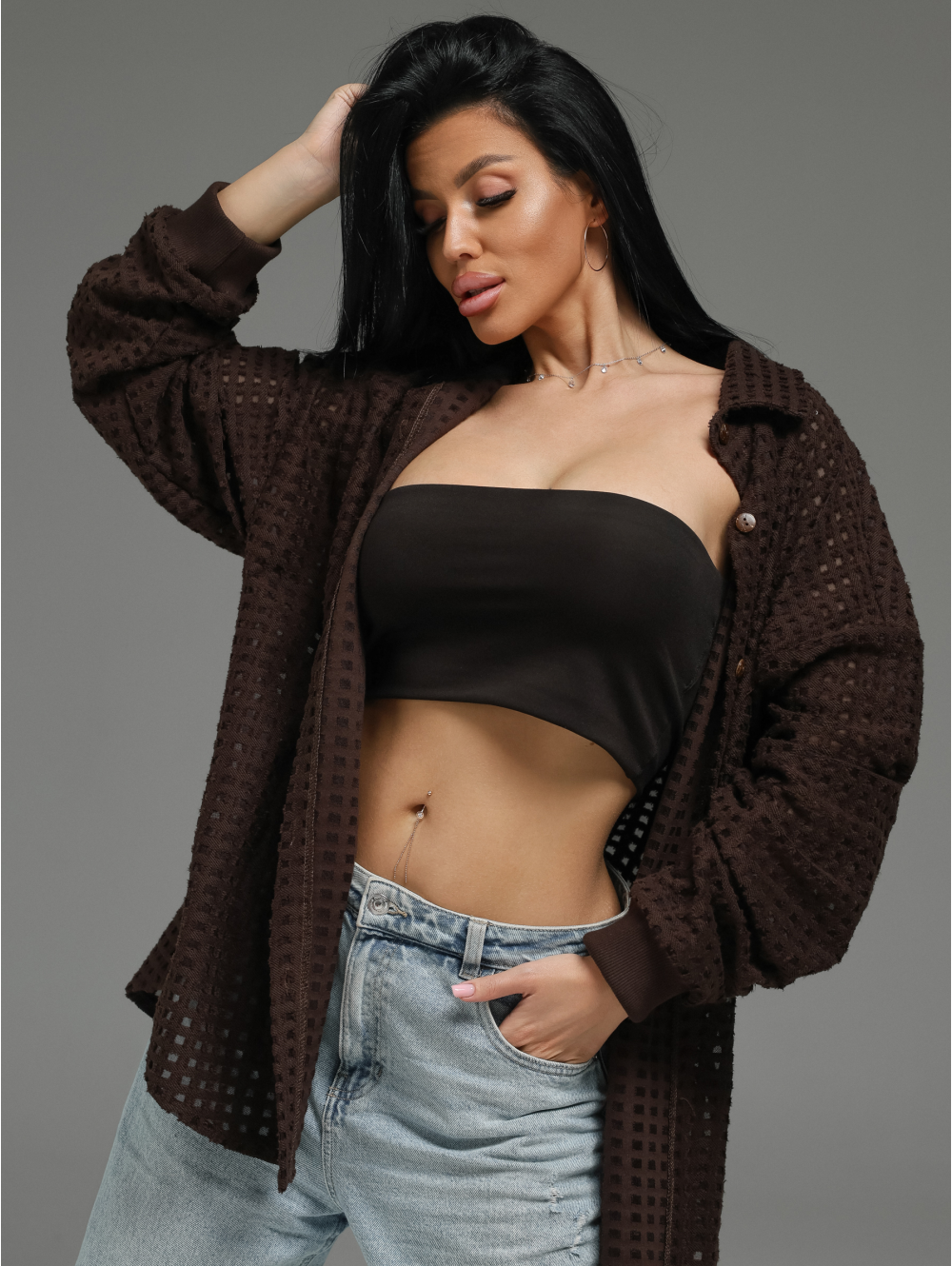 Стелла рубашка женская (шоколад)