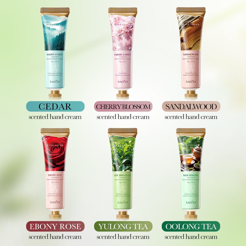 Набор парфюмированных кремов для рук в коробке Sadoer, 6 шт. * 30 гр.