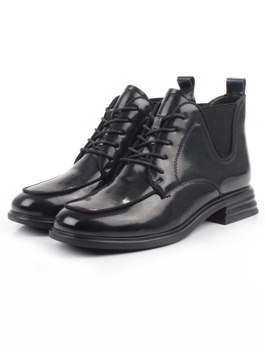 01-M43-22 BLACK Ботинки демисезонные женские (натуральная кожа, байка)