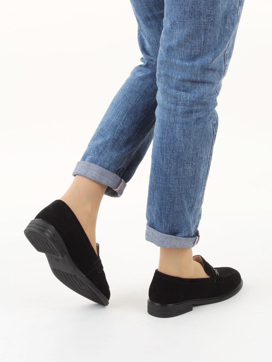 03-DEB17-2 BLACK Лоферы женские (натуральная замша)