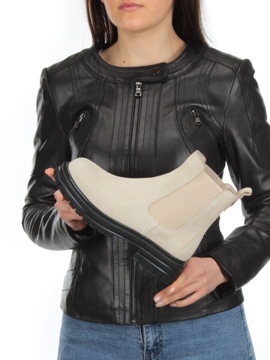 01-155-1MR BEIGE Ботинки Челси демисезонные женские (натуральная замша, байка)