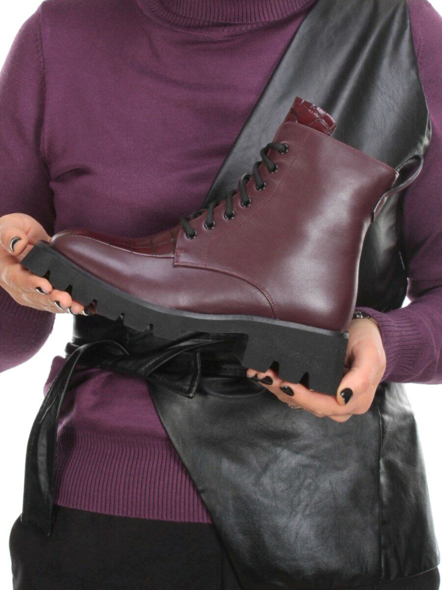 01-CG34-2 WINE Ботинки демисезонные женские (натуральная кожа, байка)