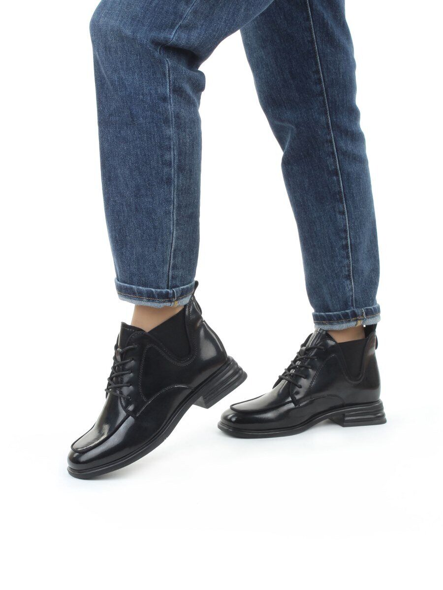 01-M43-22 BLACK Ботинки демисезонные женские (натуральная кожа, байка)