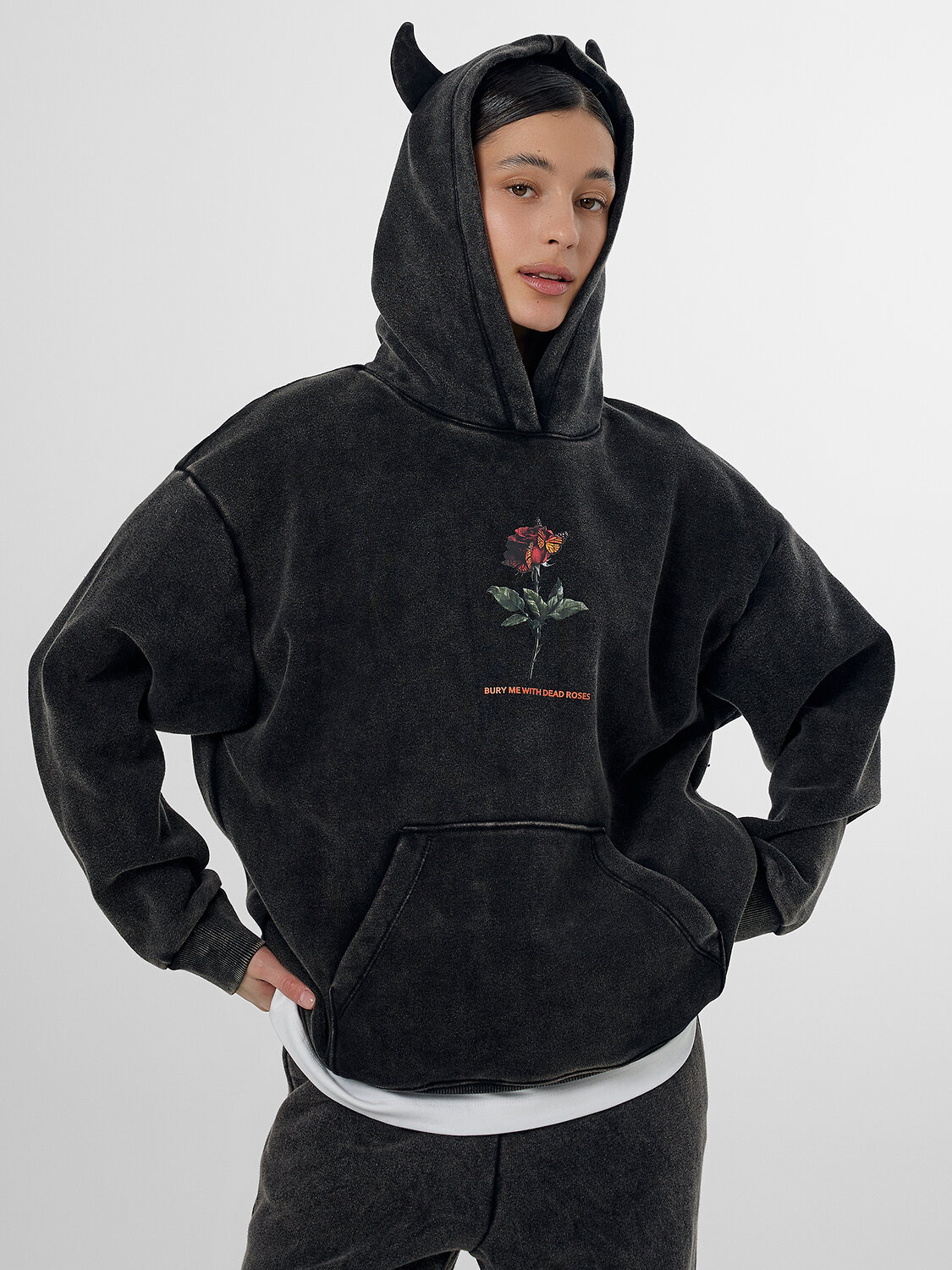 MARK FORMELLE Худи 122775-2ACID WASH черный +печать