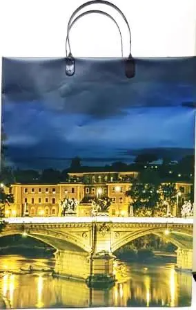 9928 Сумка пластик. BAL 142 (32*42*10см) большая,Мост ночью в огнях*20