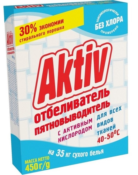 Aktiv (ЕвроТек) Отбеливатель-пятновыводитель с актив.Кислородом, картон коробка 450г.