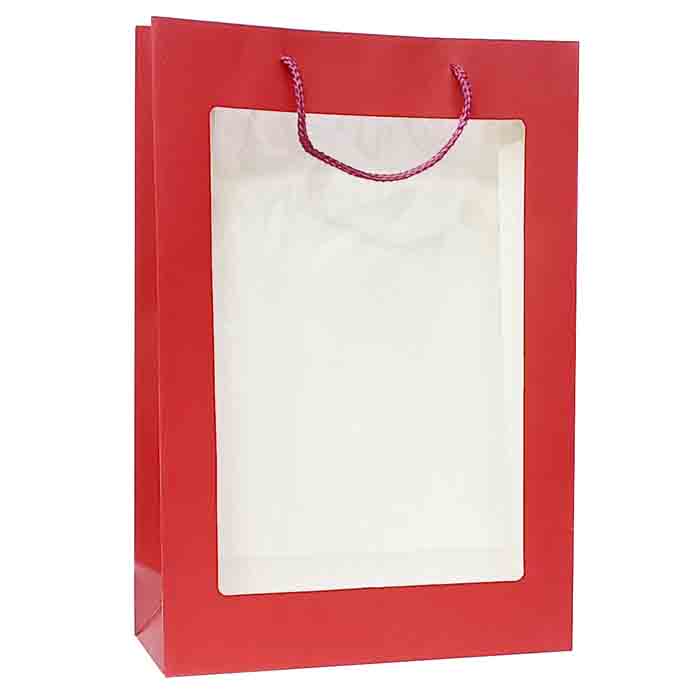 2340 Пакет подар.бумажый с окошком (20*30*16см) Красный (*20)