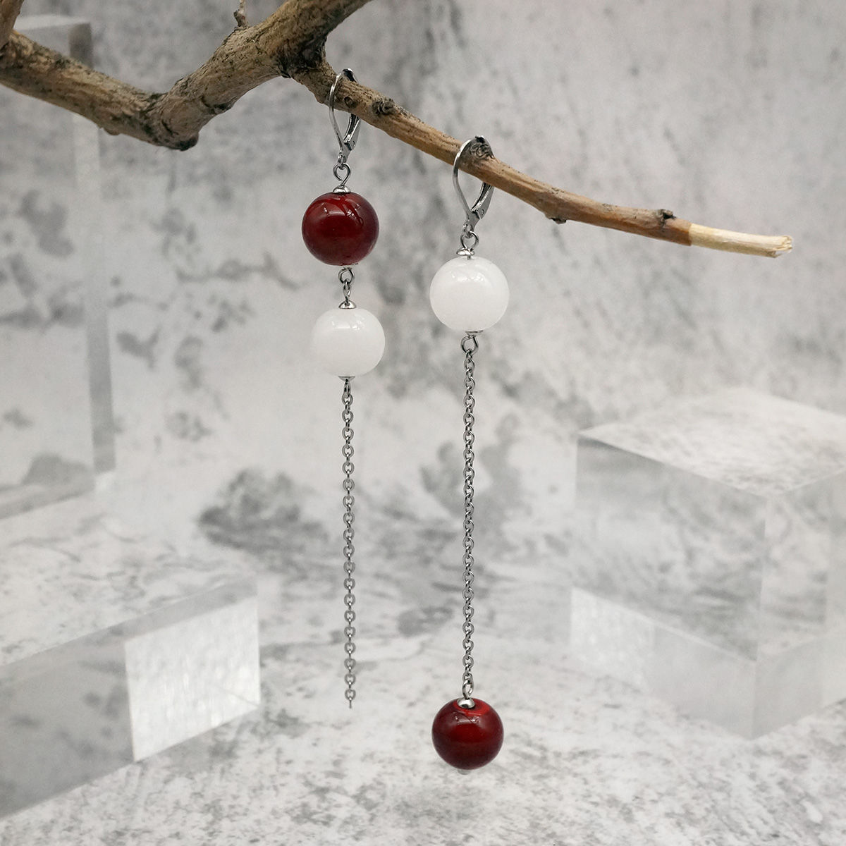 Серьги из муранского стекла LS3350/красный,белый