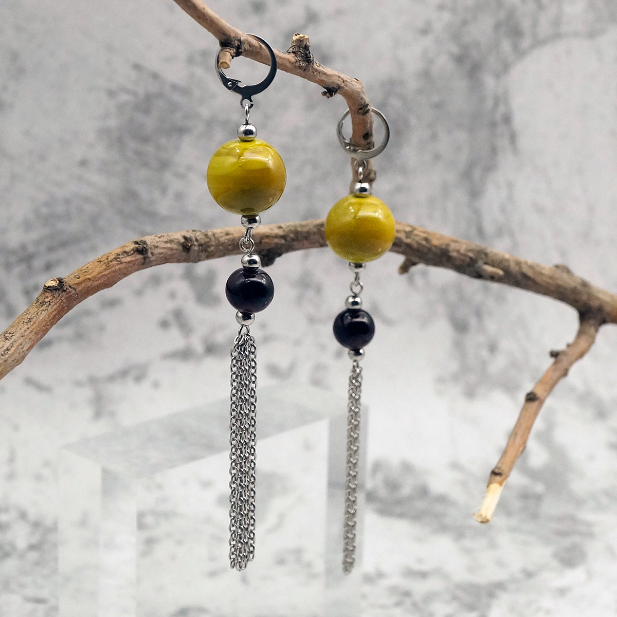 Серьги из муранского стекла LS3349/зеленый,черный