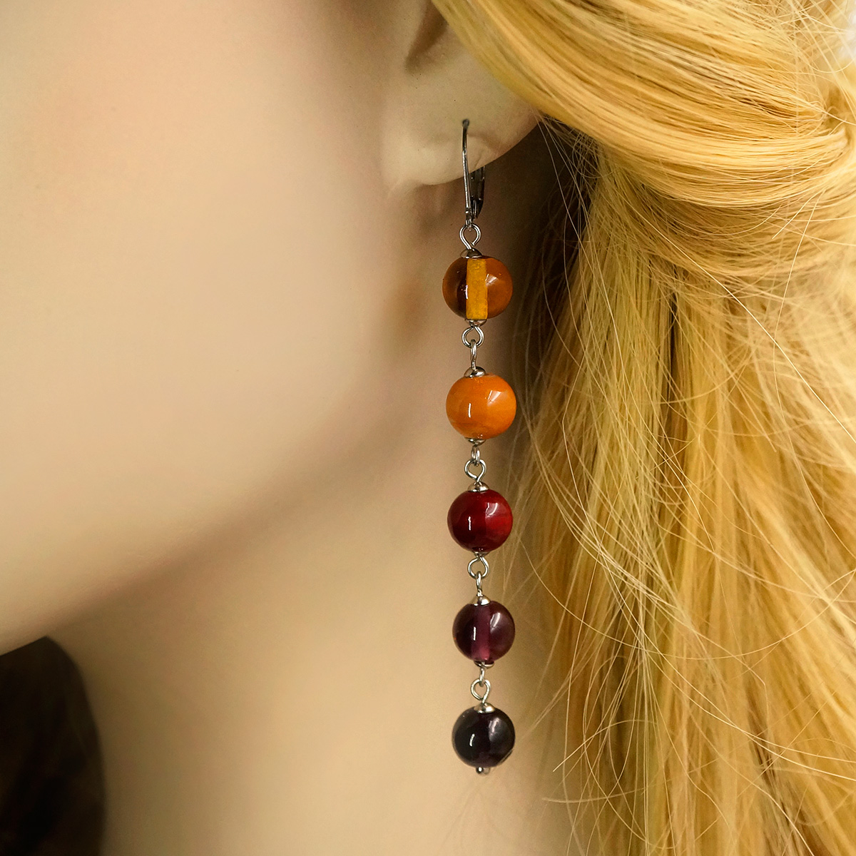 Серьги из муранского стекла LS3247/медовый,бордовый,ф