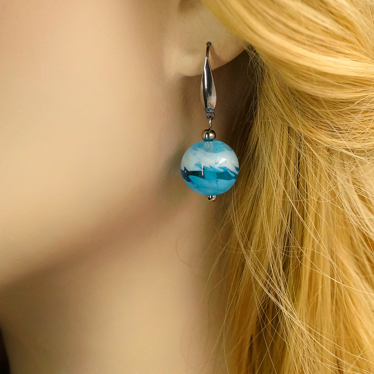 Серьги из муранского стекла LS3345/голубой