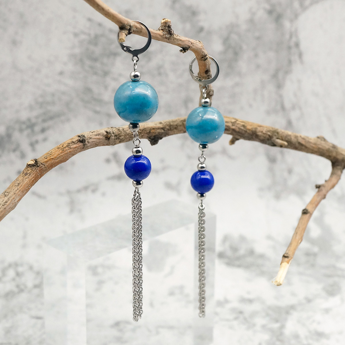 Серьги из муранского стекла LS3349/бирюзовый,синий