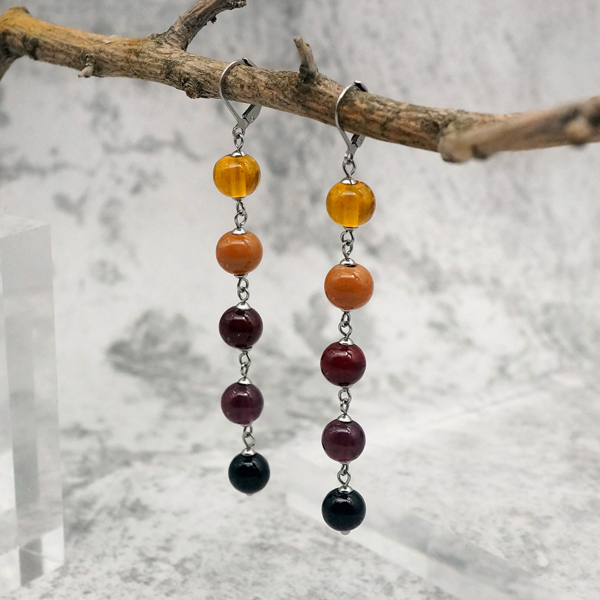 Серьги из муранского стекла LS3247/медовый,бордовый,ф