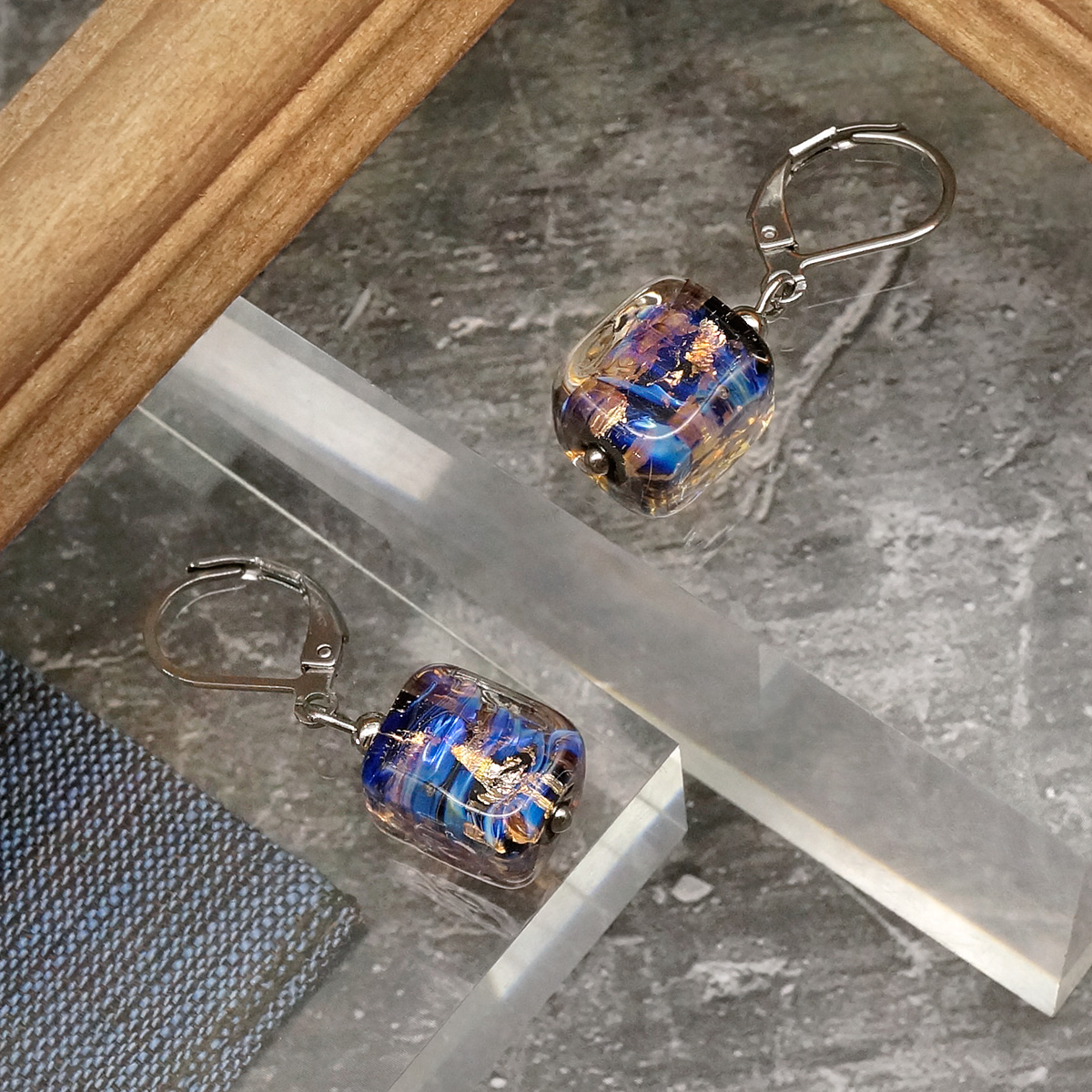 Серьги из муранского стекла GOLDEN NIGHT LS2997