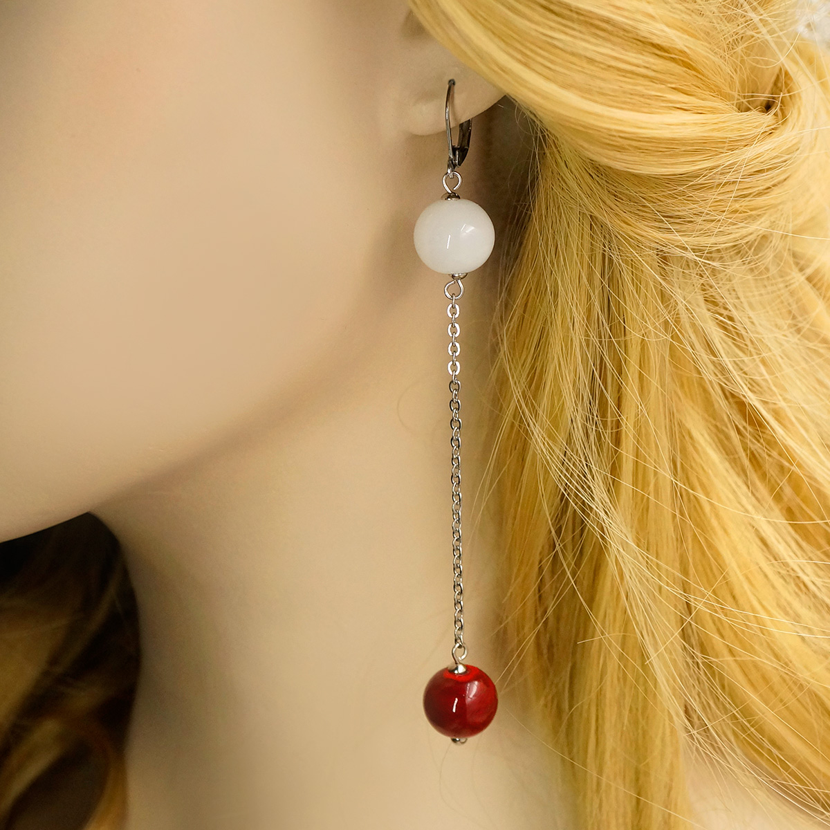 Серьги из муранского стекла LS3350/красный,белый