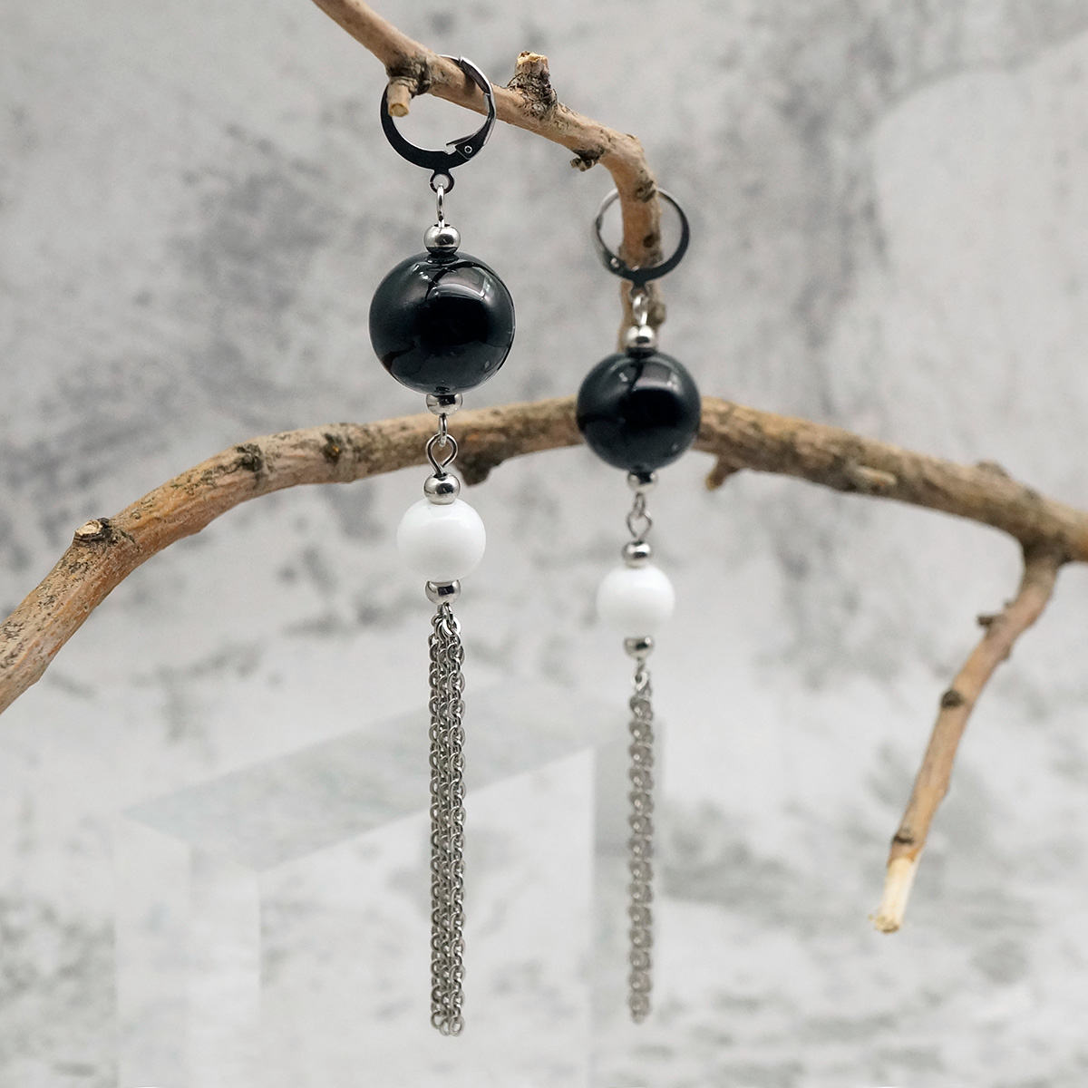 Серьги из муранского стекла LS3349/черный,белый