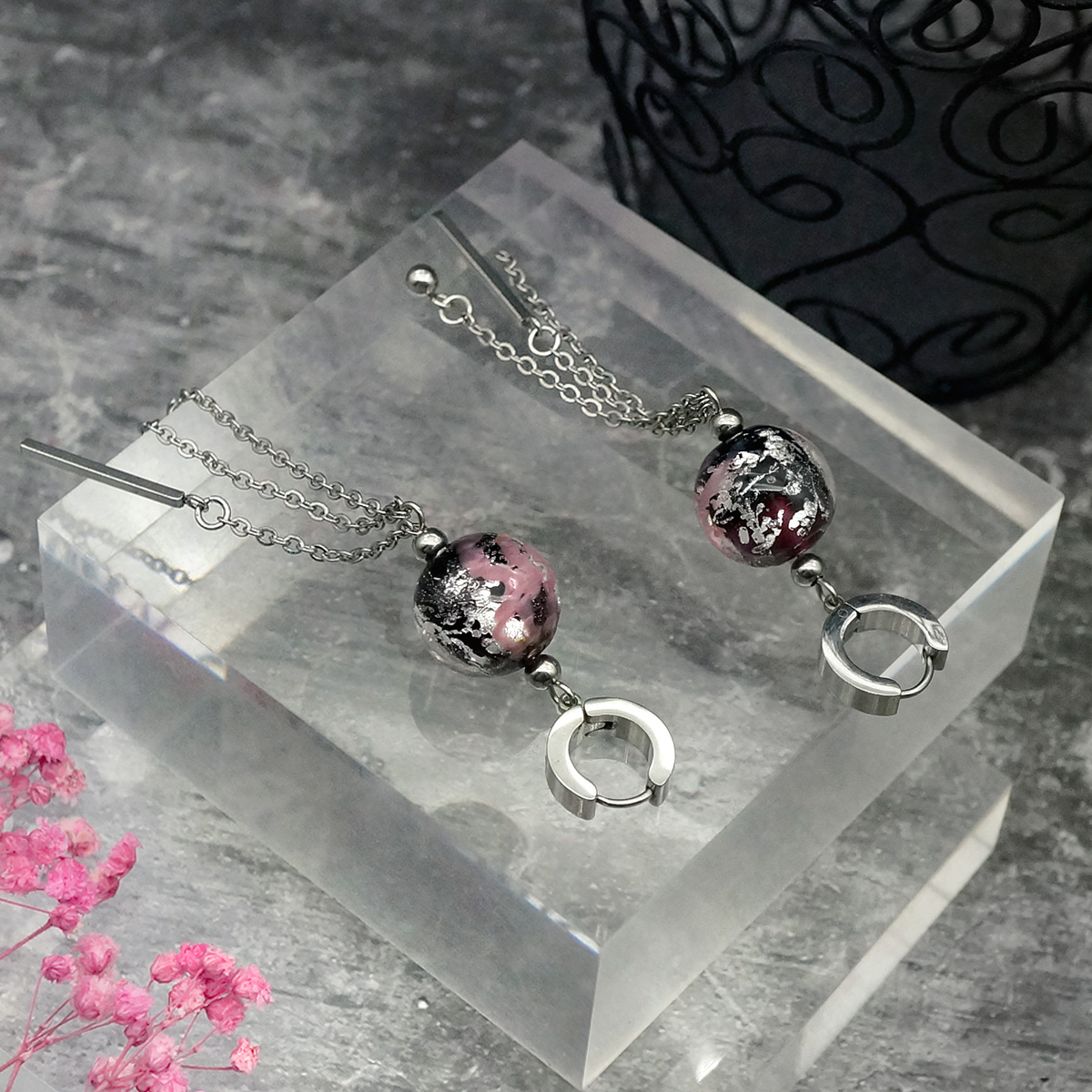 Серьги из муранского стекла RASPBERRY PUNCH LS3237