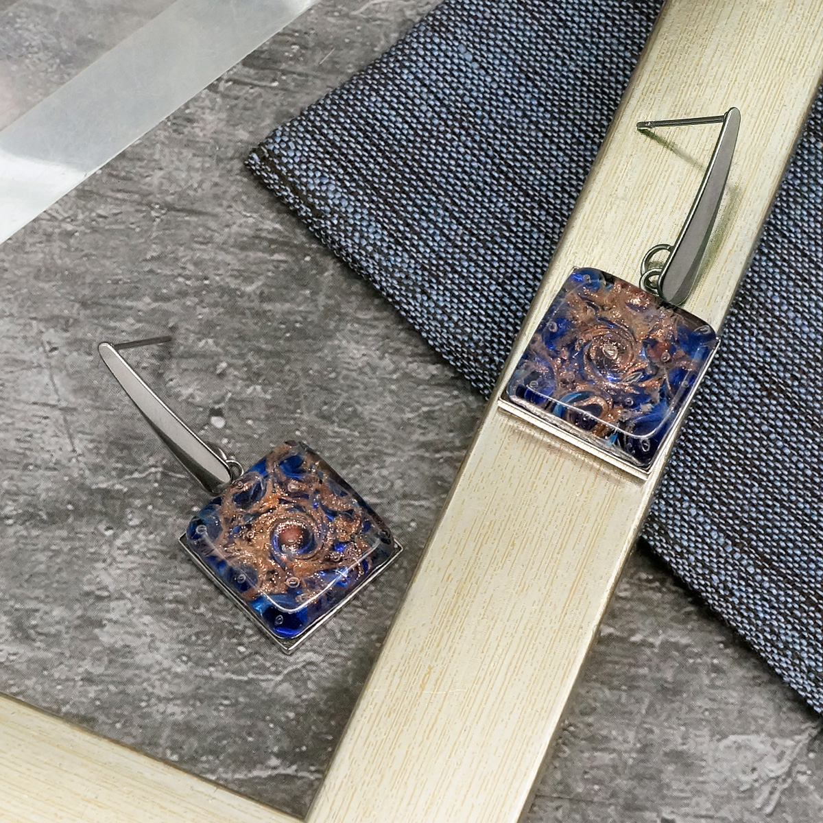 Серьги из муранского стекла BLUE NIGHT LS2088