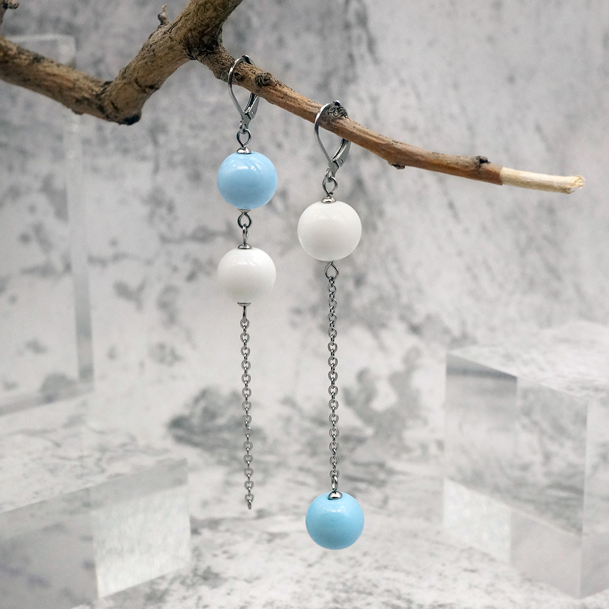 Серьги из муранского стекла LS3350/голубой,белый