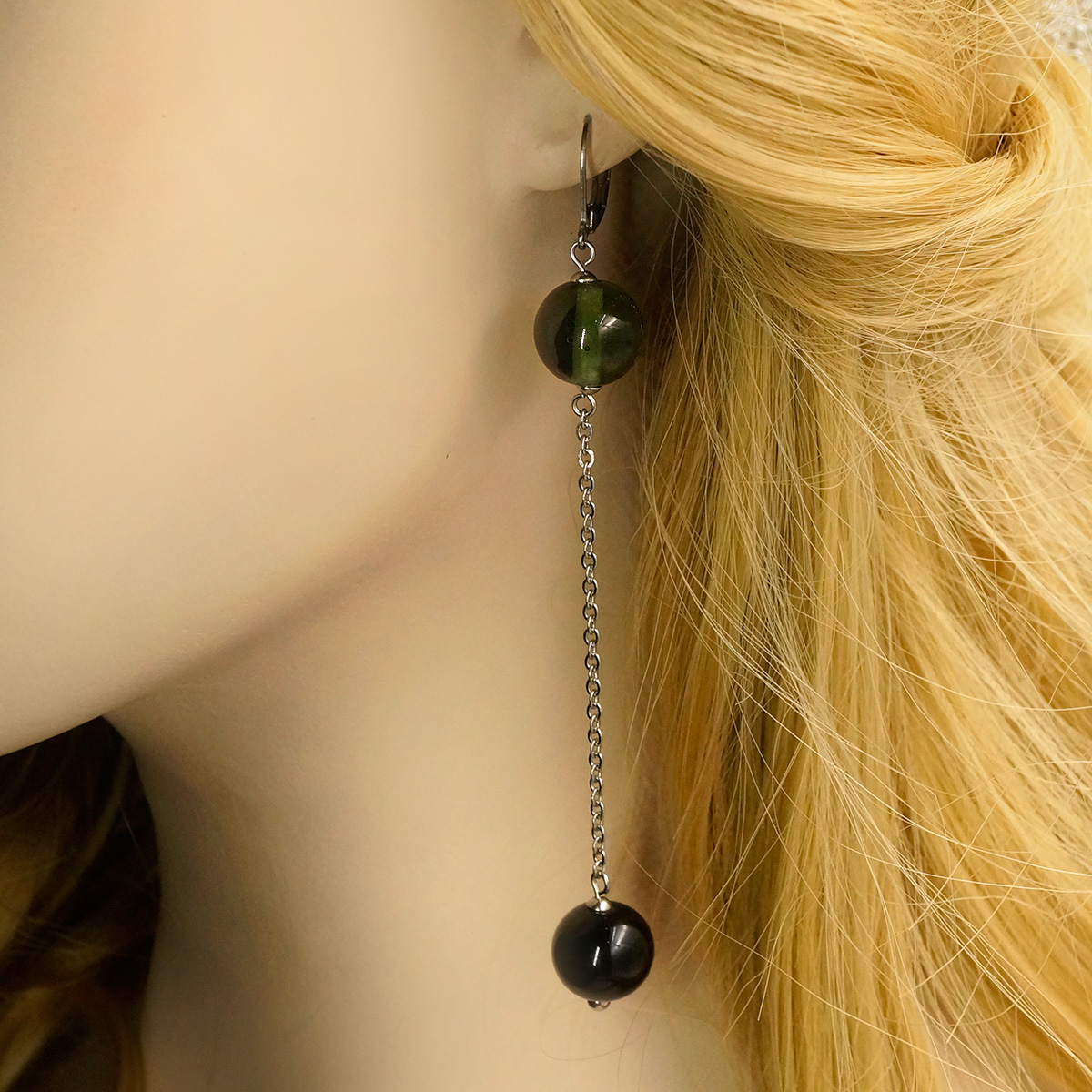 Серьги из муранского стекла LS3350/черный,темно-серый