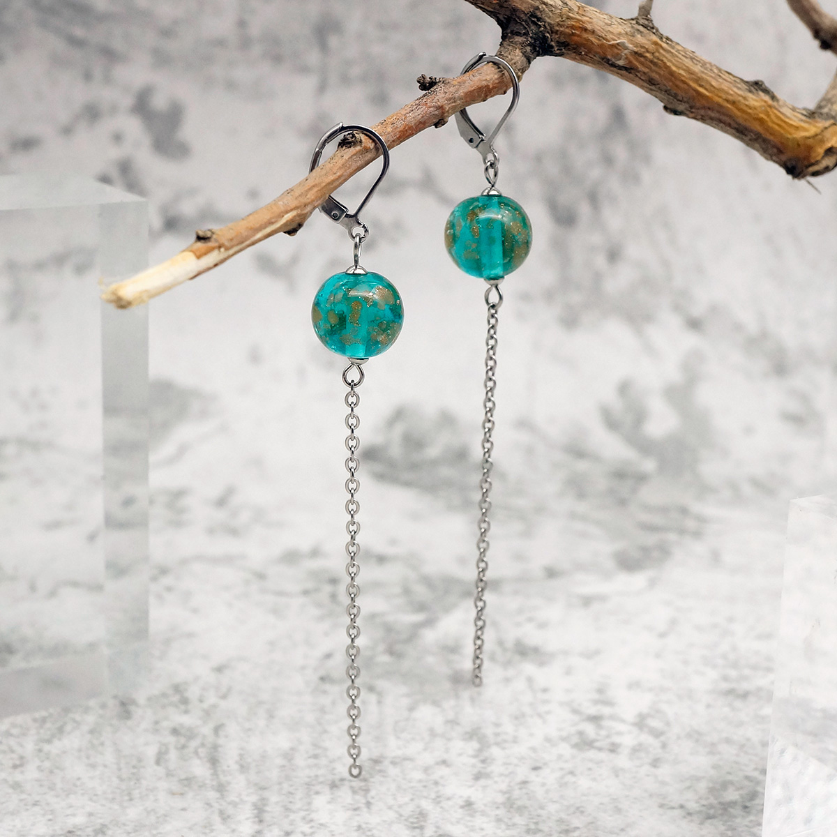 Серьги из муранского стекла LS3351/бирюзовый