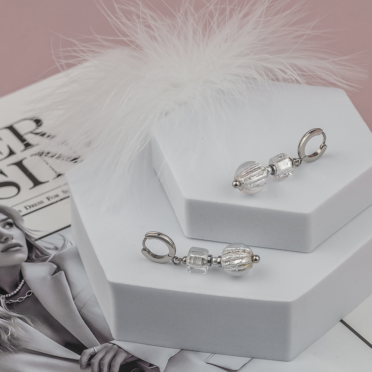 Серьги из муранского стекла WHITE BERRY LC3470