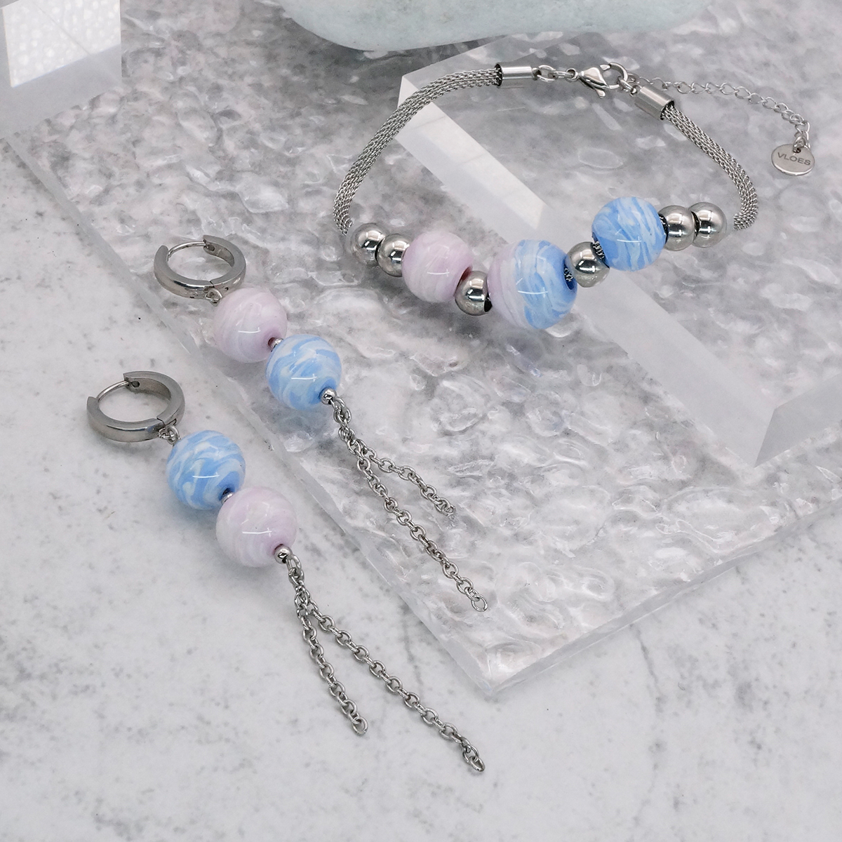 Серьги из муранского стекла PINK CLOUD LS3522