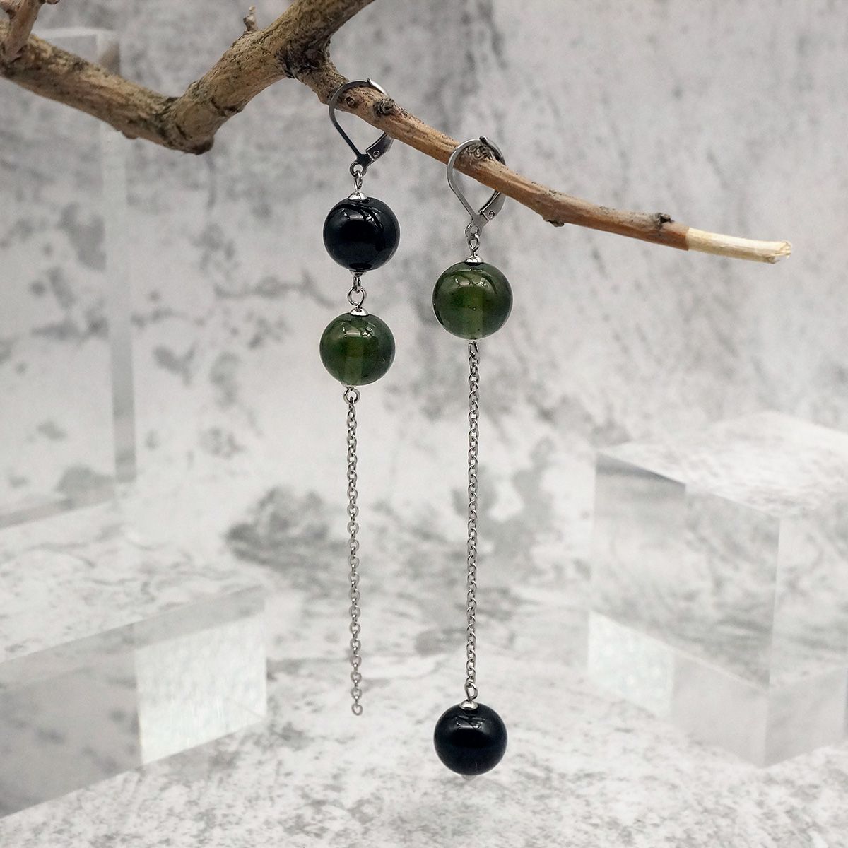 Серьги из муранского стекла LS3350/черный,темно-серый