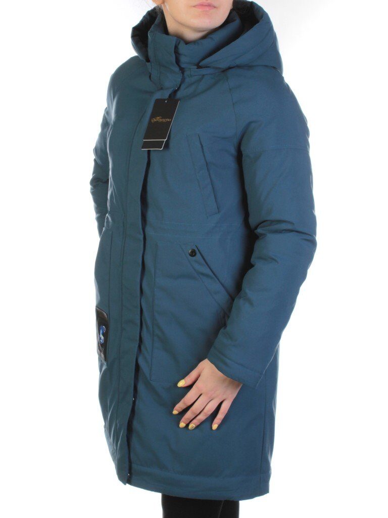 1211 GRAY/BLUE Пальто зимнее женское (200 гр. холлофайбер)