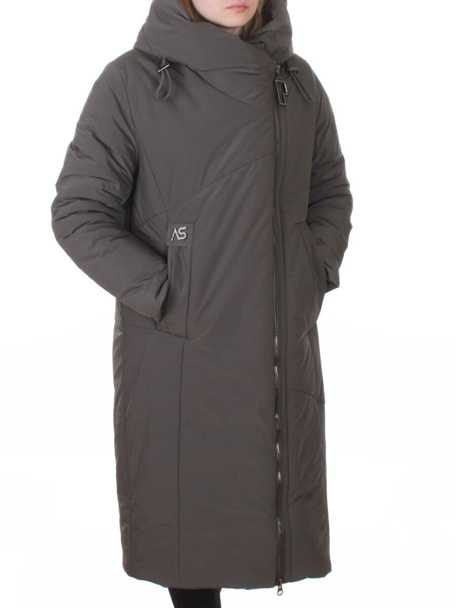 M-9102 GRAY/GREEN Пальто зимнее женское (верблюжья шерсть, 120 гр. холлофайбер)