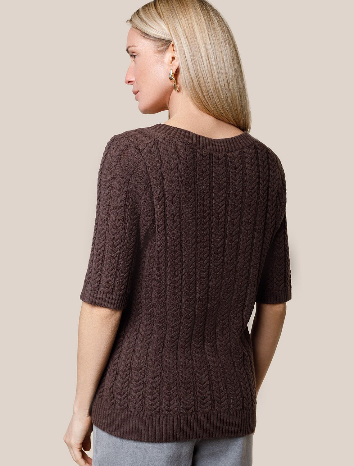 Ст.цена 2250р Джемпер фактурной вязки из хлопка с кашемиром D39.349 коричневый