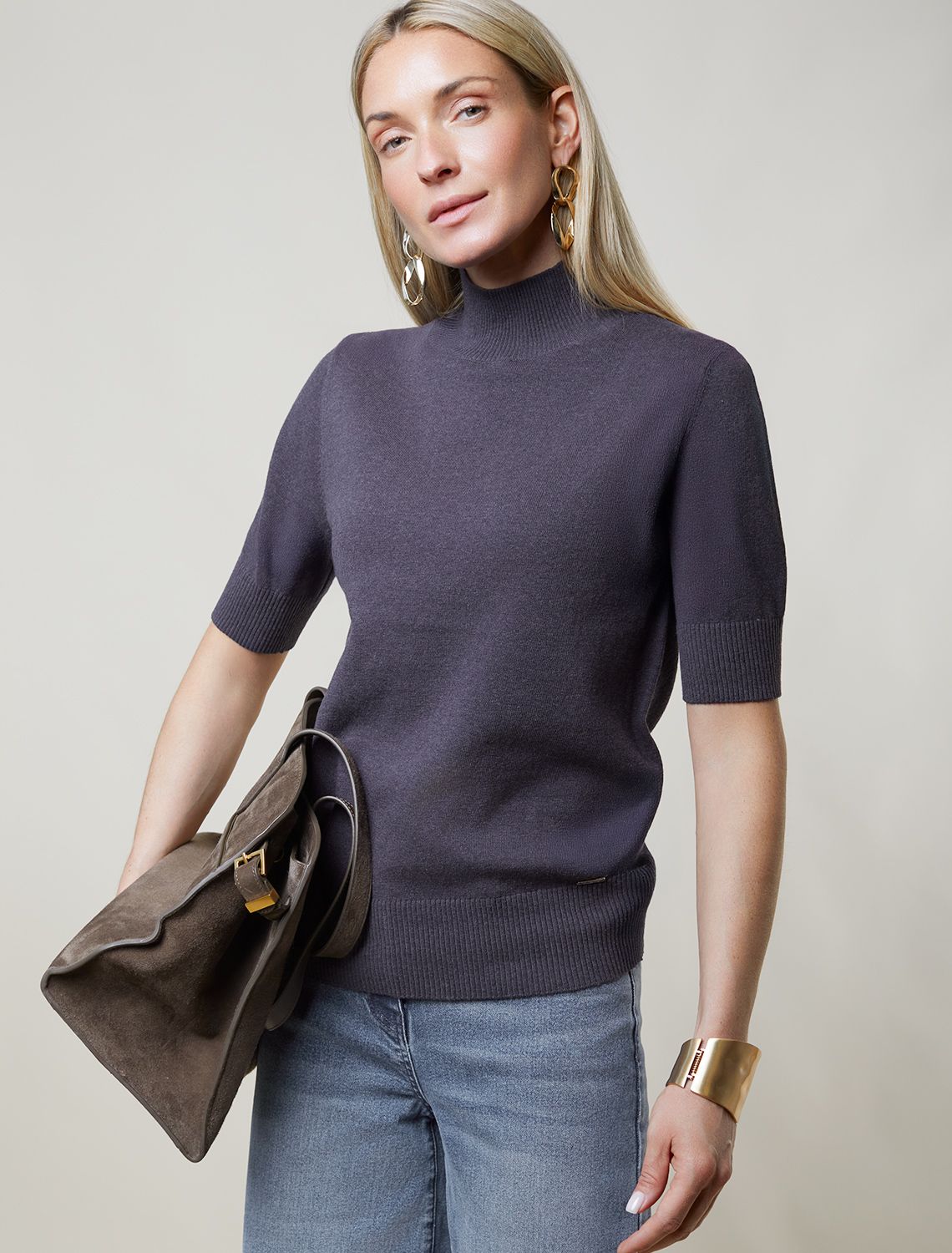 Ст.цена 1750р Джемпер тонкой вязки из хлопка с нейлоном D34.201 серый меланж