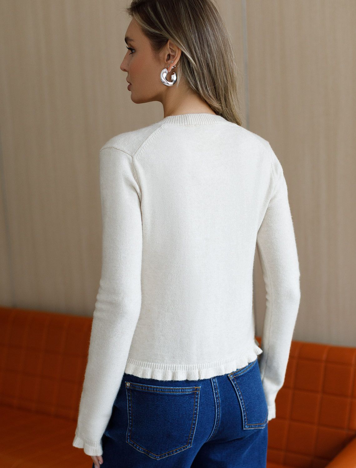 Ст.цена 2450р Кардиган из пряжи с кашемиром D31.149 овсяный меланж