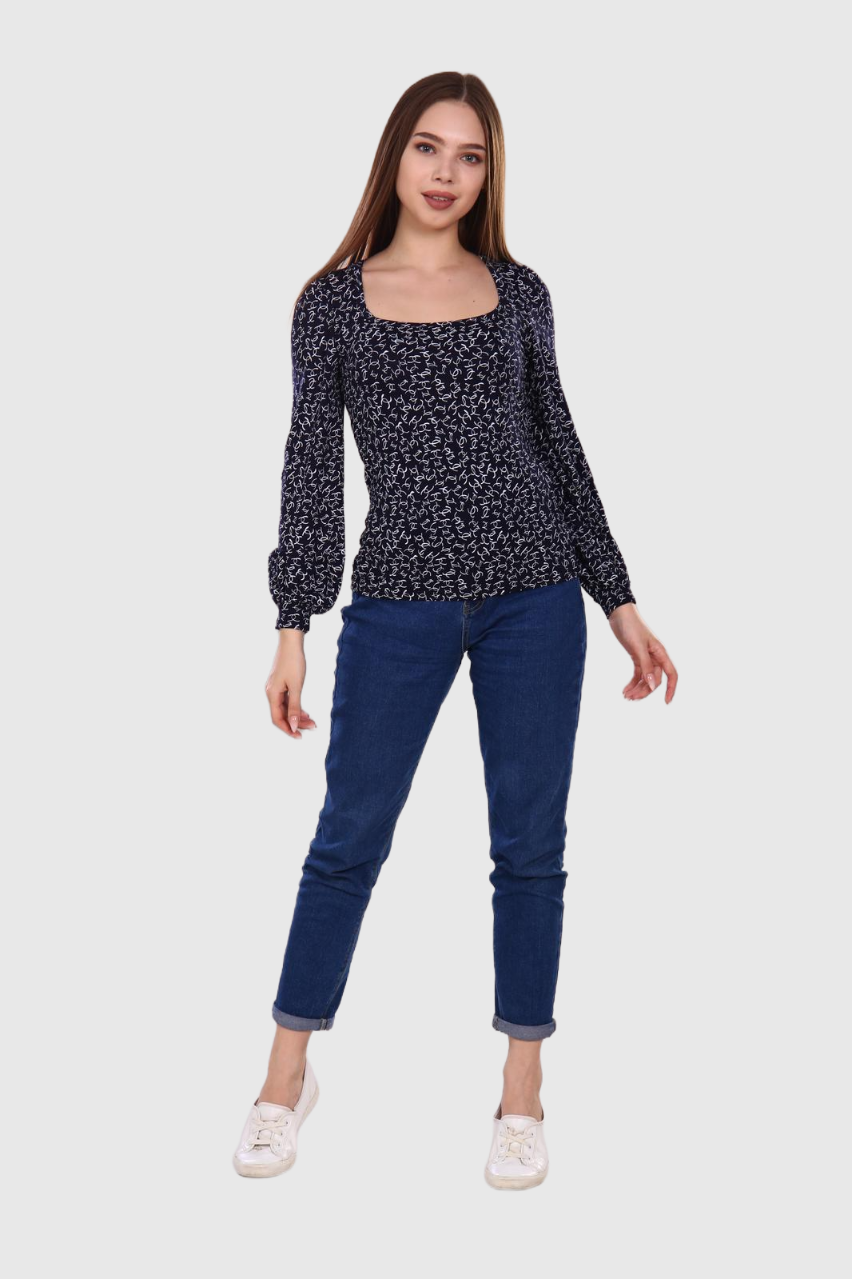 Декольте - лонгслив синий