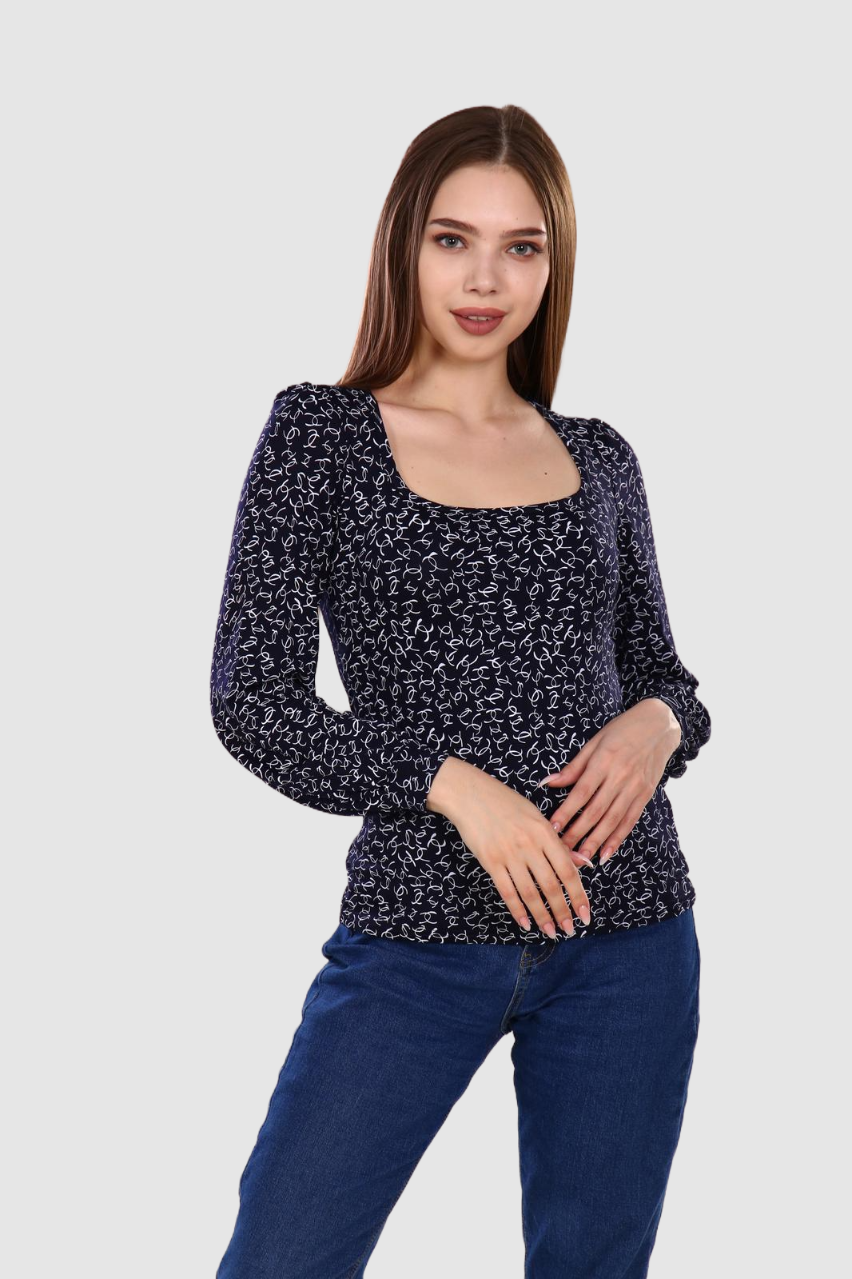 Декольте - лонгслив синий