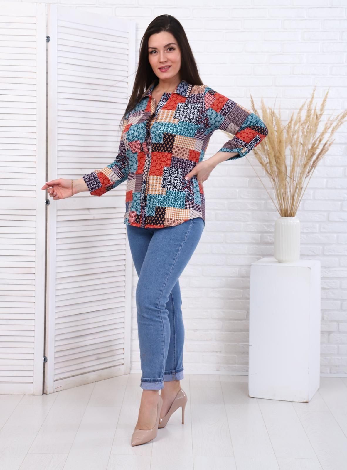 Пэчворк - рубашка бирюза