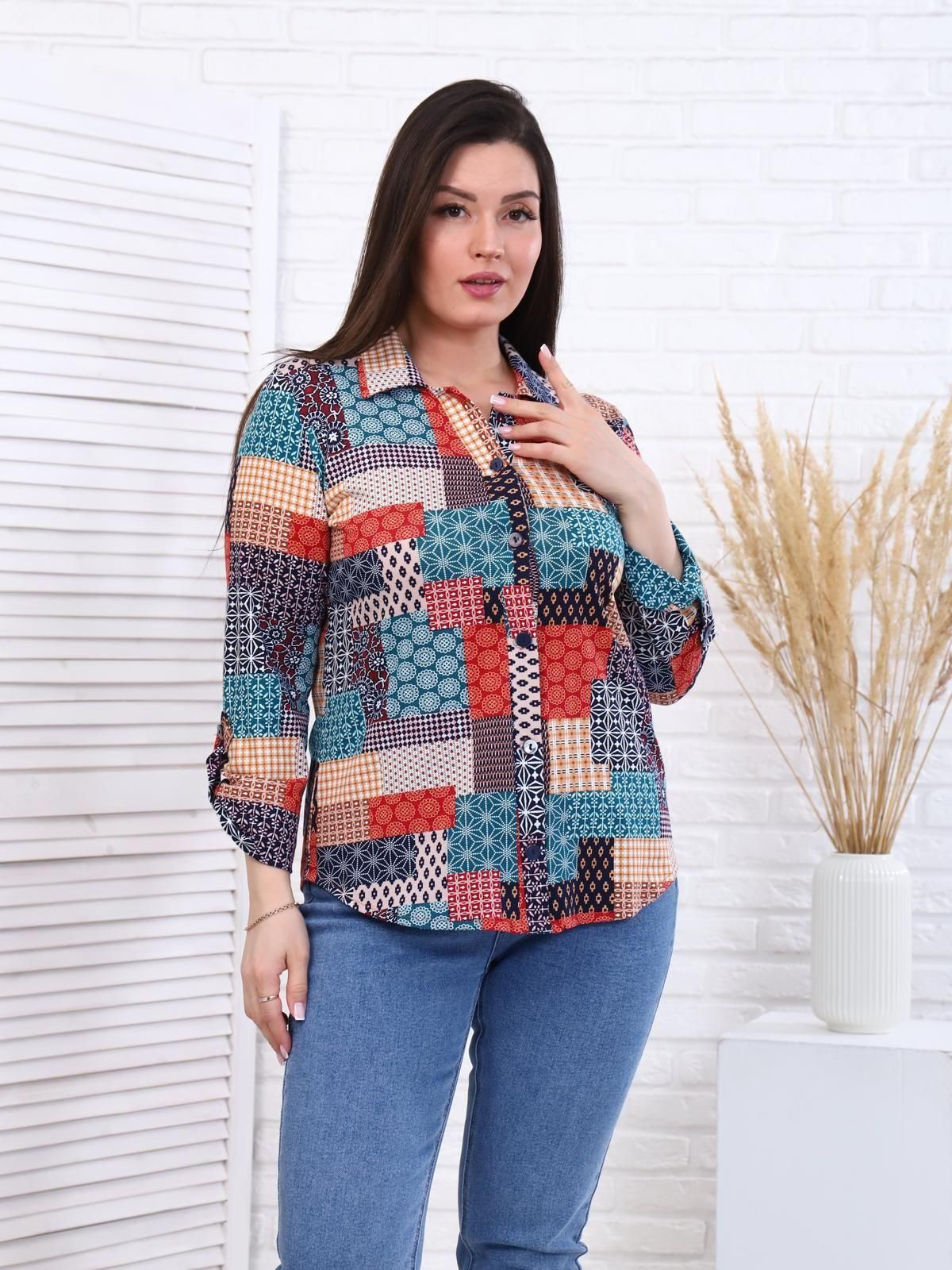 Пэчворк - рубашка бирюза