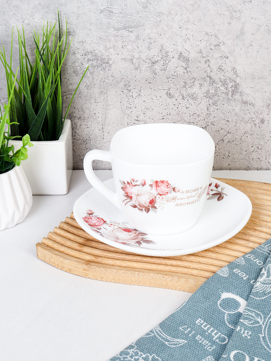 Чайная пара 2 предмета 250 мл квадратная ПАРА FXB220/FBD220-6A (6916) серия Чайная роза