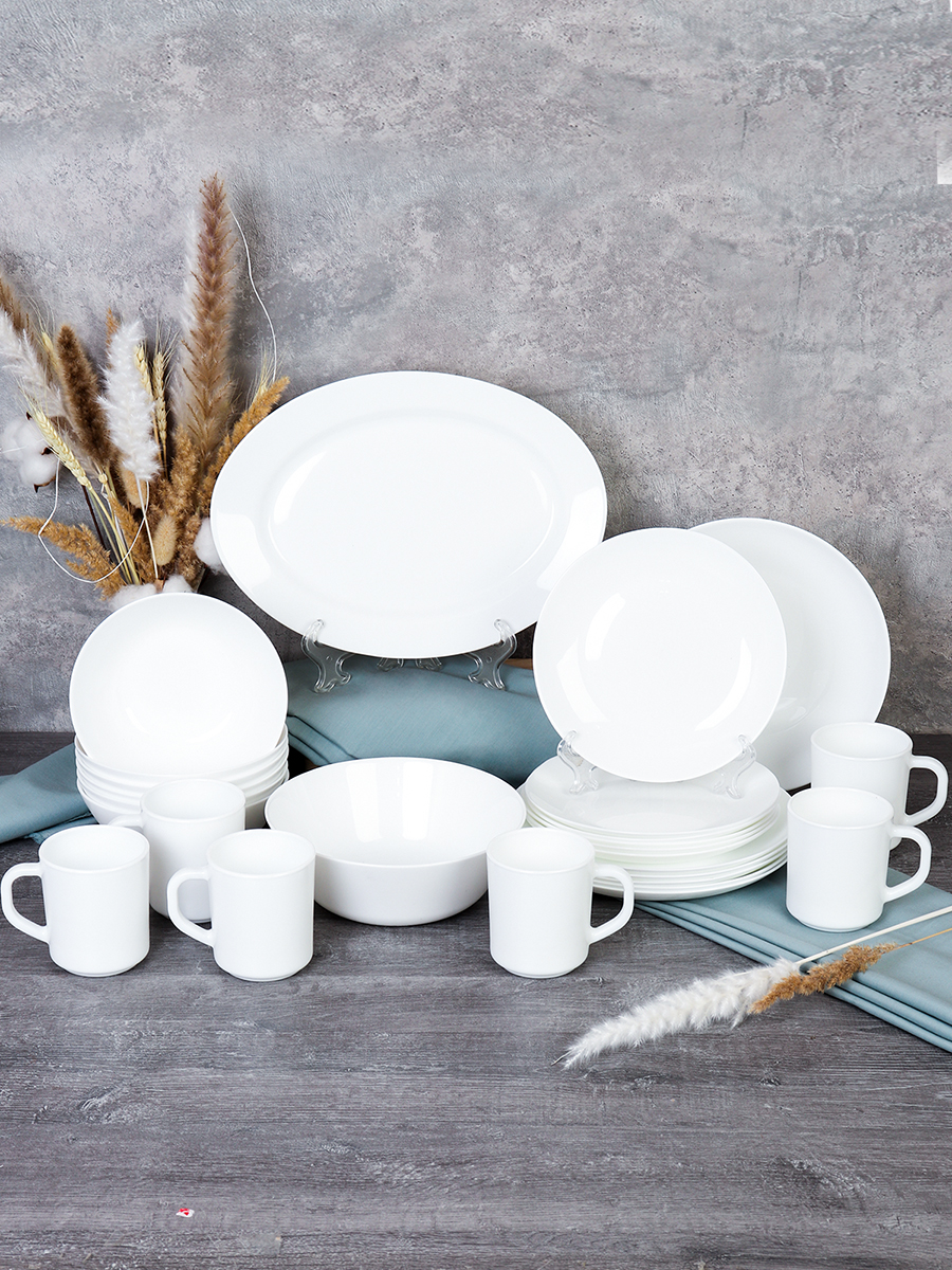 Столовый набор 26 предметов Евро белый с блюдом и кружками 270 мл / FLYGP26/8575675120+WUT270 (WHITE) /уп 2/