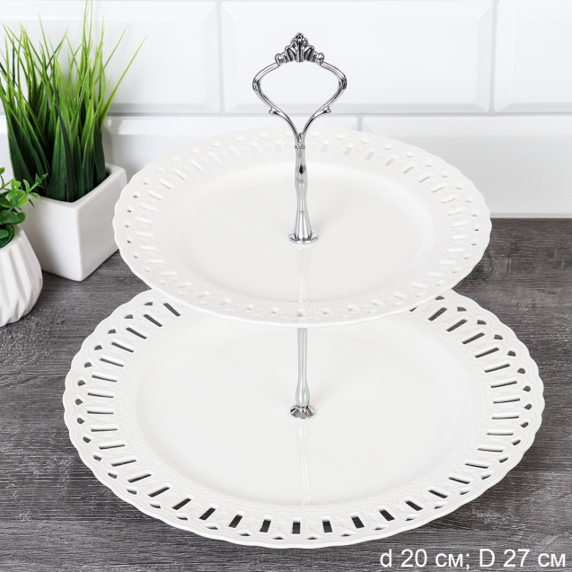 Ваза для капкейков 2-х ярусная 20/27 см ажурная / R-631 /уп 11/ ручная работа