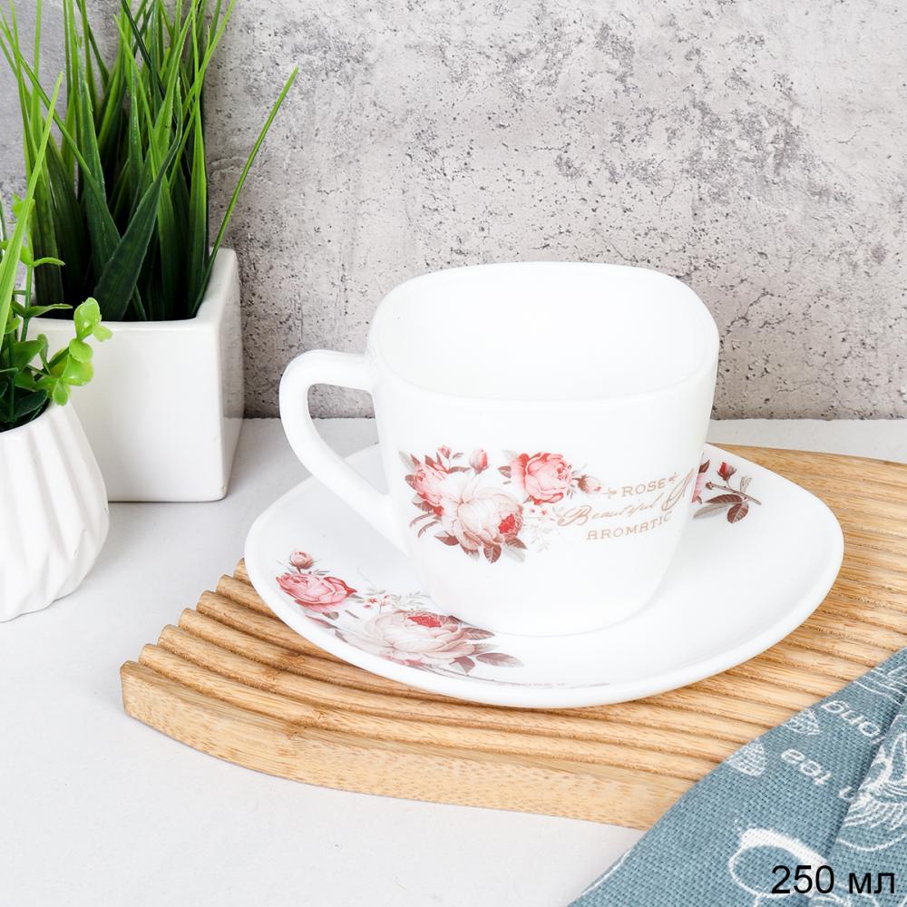 Чайная пара 2 предмета 250 мл квадратная ПАРА FXB220/FBD220-6A (6916) серия Чайная роза