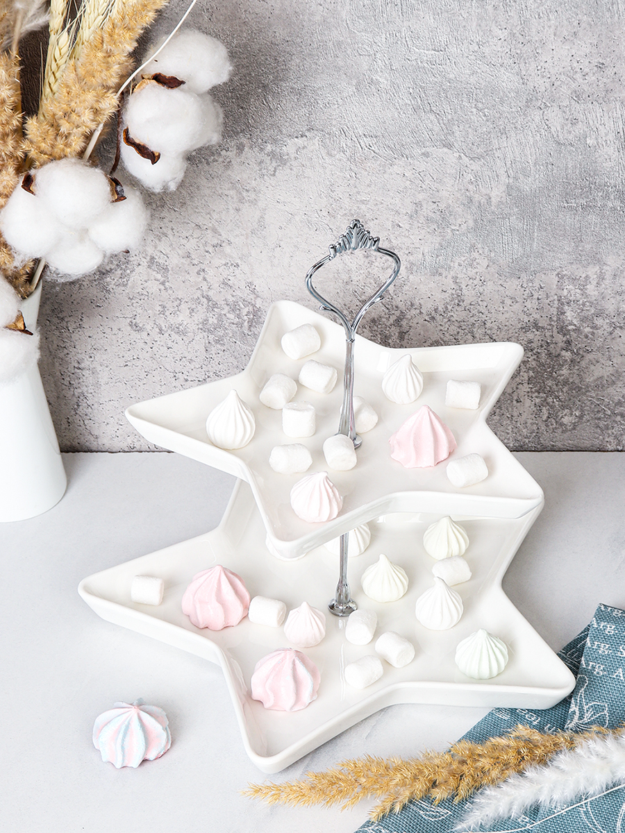 Ваза для фруктов 2-х ярусная 20/25 см Звезда / R-635 /уп 11/ костяной фарфор