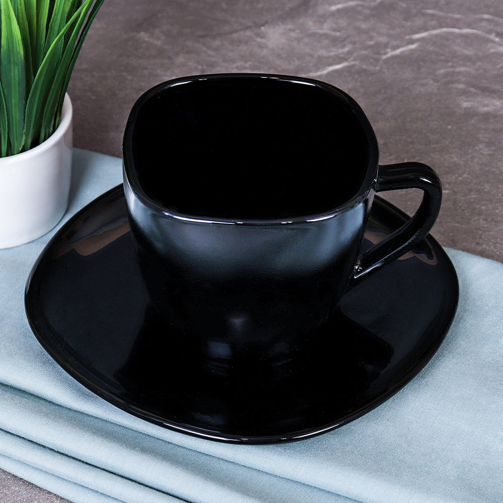 Чайная пара 2 предмета ПАРА 250 мл ЧЕРНАЯ квадратная BFB220C-12 (BLACK) (уп 8)