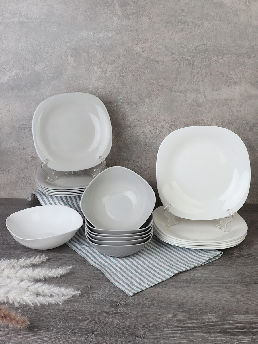 Столовый набор 19 предметов квадратный Бело-Серый цвет GR-SQ-19 85659 (уп 2)