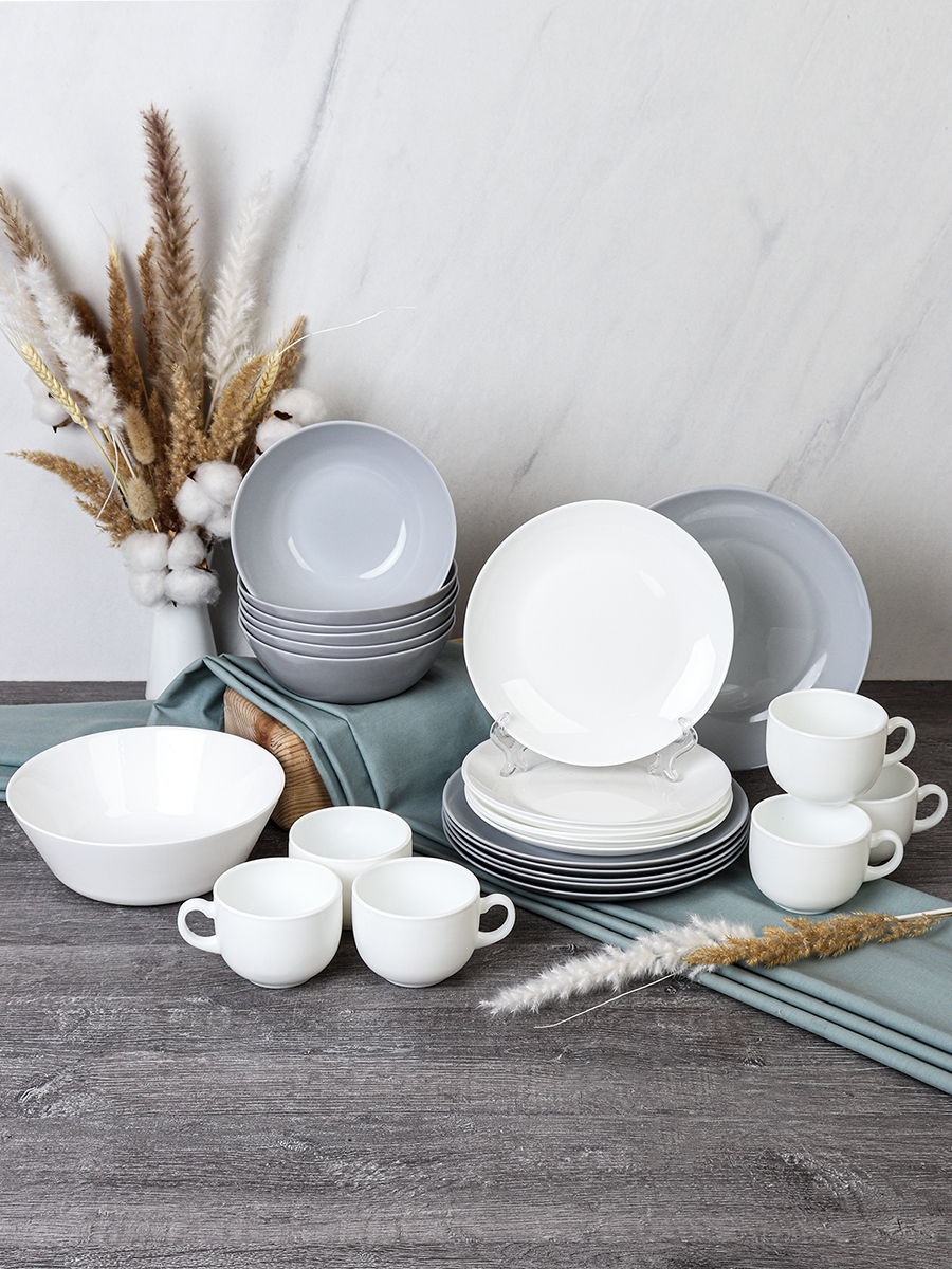 Столовый набор 25 предметов с кружками Бело-Серый цвет Дэй Смол GR-19 FLYGP857565 (уп 2)