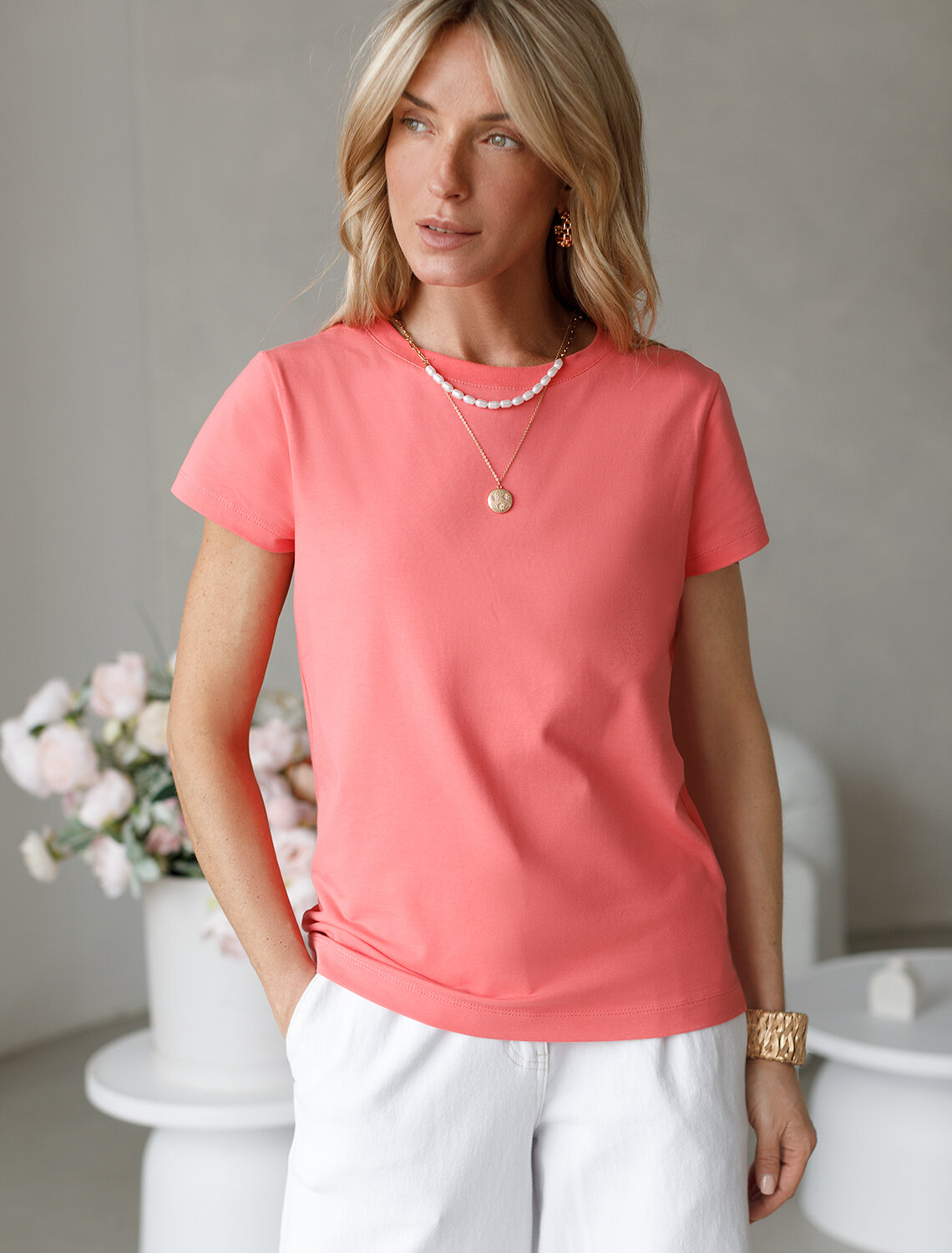 ст. цена1090руб.! VILATTE Футболка D49.980розовый коралл