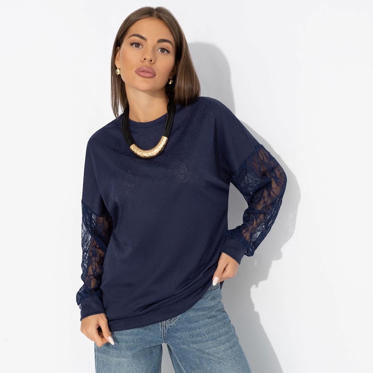 Свитшот с декоративными рукавами, Роскошь без пафоса (синий)