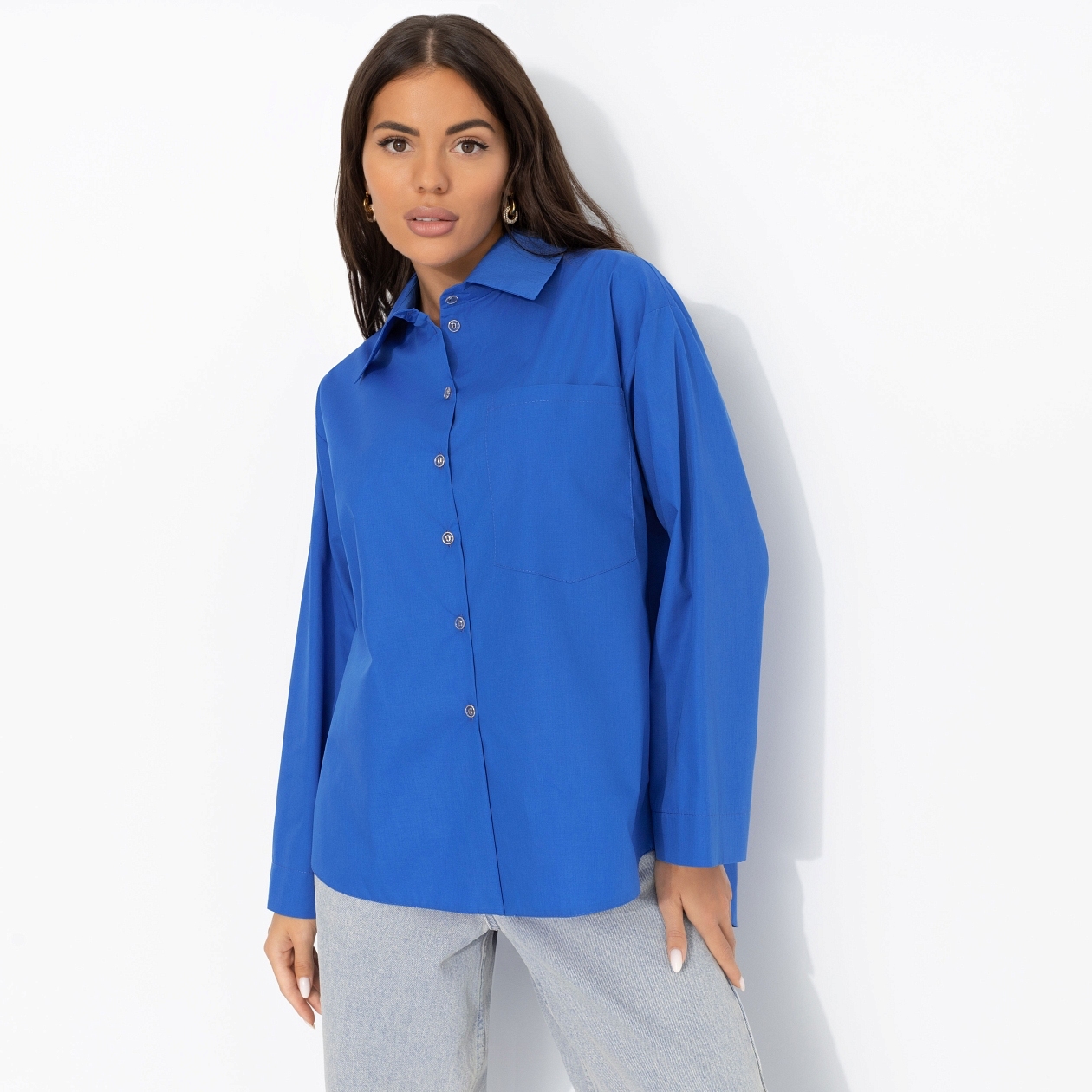 Рубашка с декоративной спинкой, Создала себя сама (синяя)
